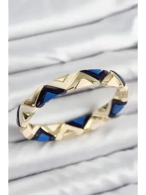 Pirinç Zikzak Desenli Lacivert Krem Siyah Gold Renk Lastikli Kadın Bileklik