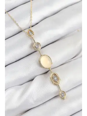 Pirinç Zincir Sarı Gold Renk Zirkon Taşlı Y Kolye