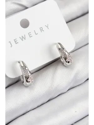 Pirinç Zirkon Taş Desenli Model Gümüş Renk Kadın Küpe