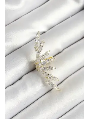 Pirinç Zirkon Taş Kaplamalı Gold Renk Kadın Sağ Kıkırdak Küpe