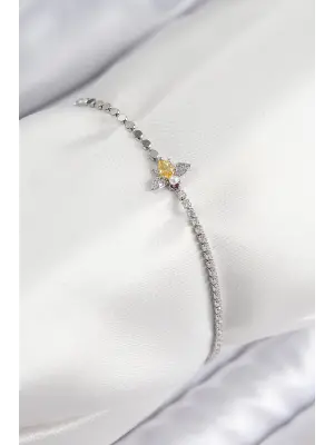 Pirinç Zirkon Taşlı Arı Model Ezme Zincir Gümüş Renk Kadın Bileklik