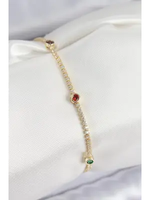 Pirinç Zirkon Taşlı Asorti Model Gold Renk Kadın Bilekilk