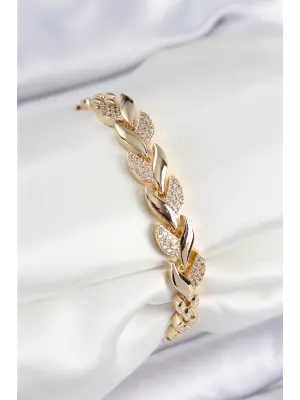 Pirinç Zirkon Taşlı Balık Kuyruğu Model Gold Renk Kadın Bileklik