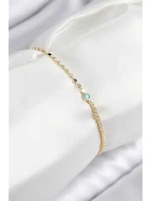 Pirinç Zirkon Taşlı Boncuk Model Ezme Zincir Gold Renk Kadın Bileklik