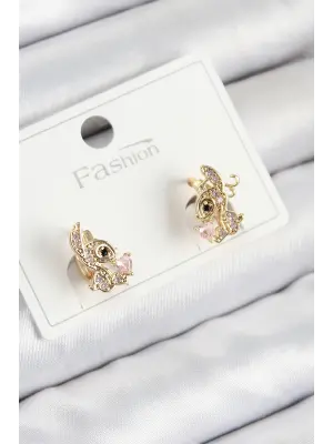Pirinç Zirkon Taşlı Ceylan Model Gold Renk Çocuk Küpe