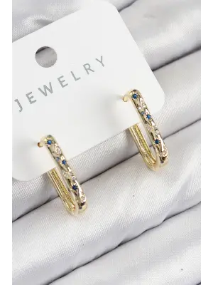 Pirinç Zirkon Taşlı Çiçek Desenli Model Gold Renk Kadın Küpe