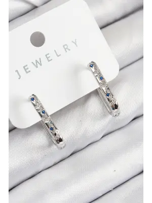 Pirinç Zirkon Taşlı Çiçek Desenli Model Gümüş Renk Kadın Küpe