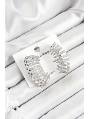 Pirinç Zirkon Taşlı Çoklu Görünümlü Model Gümüş Renk Kadın Küpe