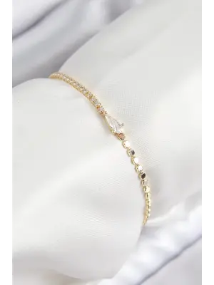 Pirinç Zirkon Taşlı Damla Model Ezme Zincir Gold Renk Kadın Bileklik