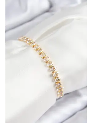 Pirinç Zirkon Taşlı Damla Model Gold Renk Asansörlü Kadın Bileklik