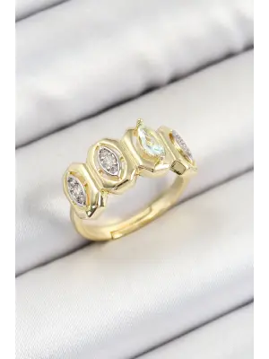 Pirinç Zirkon Taşlı Damla Model Gold Renk Kadın Yüzük