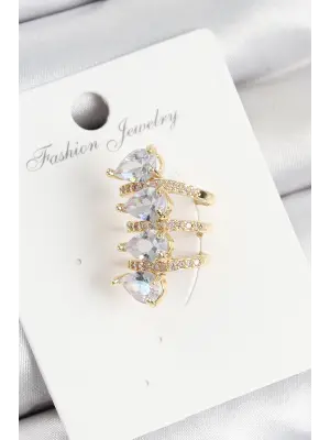 Pirinç Zirkon Taşlı Damla Model Gold Renk Sağ Kıkırdak Küpe