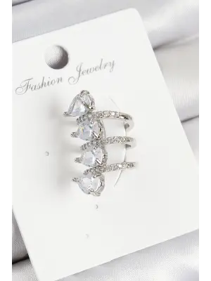 Pirinç Zirkon Taşlı Damla Model Gümüş Renk Sağ Kıkırdak Küpe