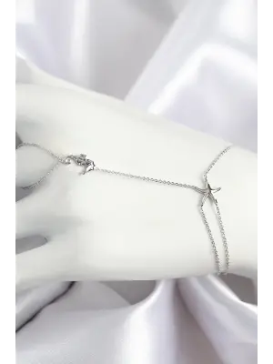 Pirinç Zirkon Taşlı Deniz Atı Ve Yıldız Model Gümüş Renk Şahmeran