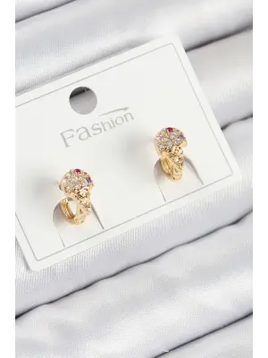 Pirinç Zirkon Taşlı Dondurma Model Gold Renk Çocuk Küpe