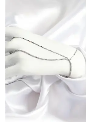 Pirinç Zirkon Taşlı Ezme Zincir Model Gümüş Renk Kadın Şahmeran