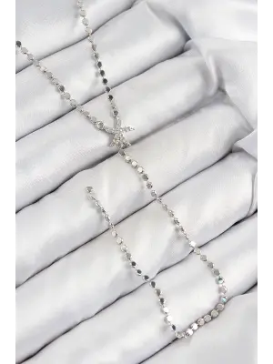 Pirinç Zirkon Taşlı Ezme Zincirli Deniz Yıldızı Model Gümüş Renk Y Kolye