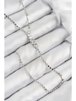 Pirinç Zirkon Taşlı Ezme Zincirli Model Gümüş Renk Y Kolye