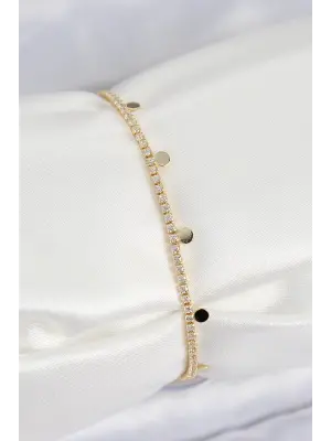 Pirinç Zirkon Taşlı Ezme Zincirli Sıralı Model Gold Renk Kadın Bilekilk