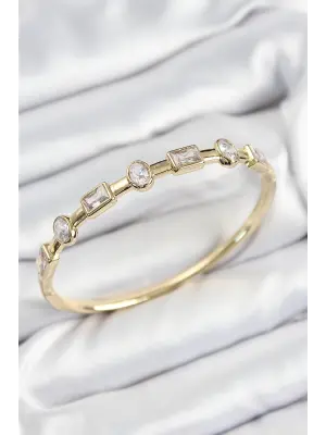 Pirinç Zirkon Taşlı Geometrik Model Model Gold Renk Kadın Kelepçe