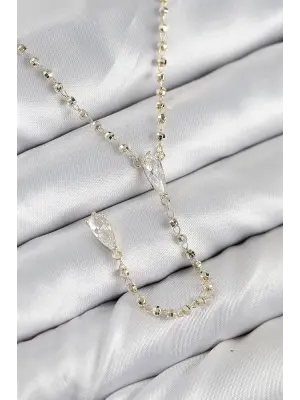 Pirinç Zirkon Taşlı Gold Renk Kadın Y Kolye