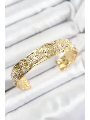 Pirinç Zirkon Taşlı Göz Model Gold Renk Altı Açık Kadın Bileklik