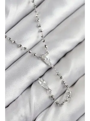 Pirinç Zirkon Taşlı Gümüş Renk Kadın Y Kolye