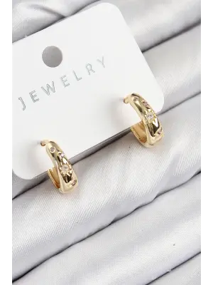 Pirinç Zirkon Taşlı Halka Model Gold Renk Kadın Küpe