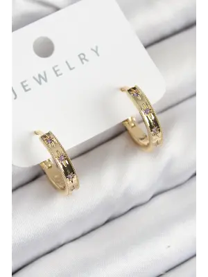 Pirinç Zirkon Taşlı Halka Model Gold Renk Kadın Küpe