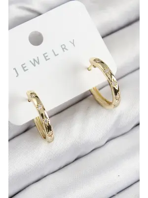 Pirinç Zirkon Taşlı Halka Model Gold Renk Kadın Küpe
