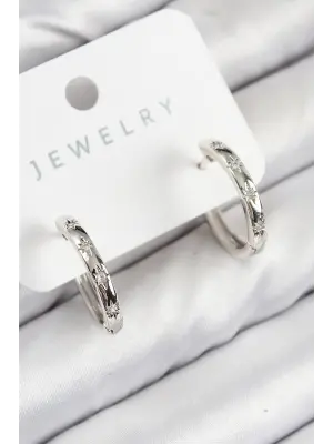 Pirinç Zirkon Taşlı Halka Model Gümüş Renk Kadın Küpe