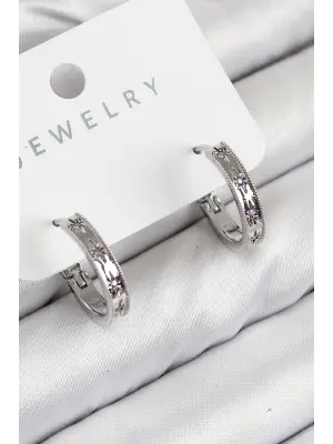 Pirinç Zirkon Taşlı Halka Model Gümüş Renk Kadın Küpe