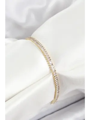 Pirinç Zirkon Taşlı İnce Su Yolu Model Gold Renk Kadın Bileklik
