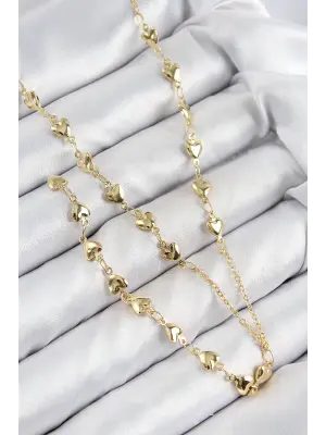 Pirinç Zirkon Taşlı Kalp Model Gold Renk Y Kolye