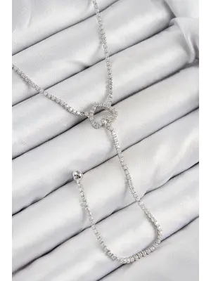 Pirinç Zirkon Taşlı Kalp Model Gümüş Renk  Y Kolye