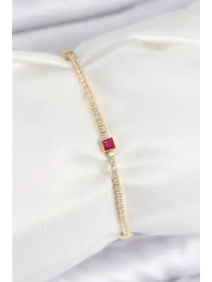 Pirinç Zirkon Taşlı Kare Model Gold Renk Kadın Bilekilk