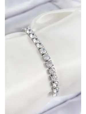 Pirinç Zirkon Taşlı Kare Model Gümüş Renk Asansörlü Kadın Bileklik