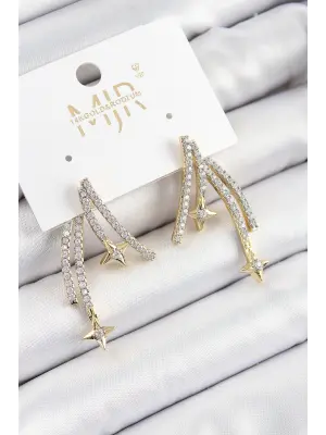 Pirinç Zirkon Taşlı Kayan Yıldız Model Gold Ve Gümüş Renk Kadın Küpe