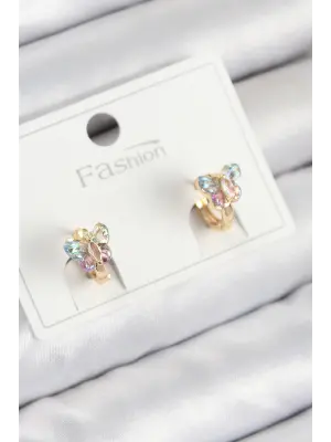 Pirinç Zirkon Taşlı Kelebek Model Gold Renk Çocuk Küpe