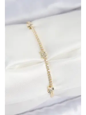 Pirinç Zirkon Taşlı Kelebek Model Gold Renk Kadın Bilekilk