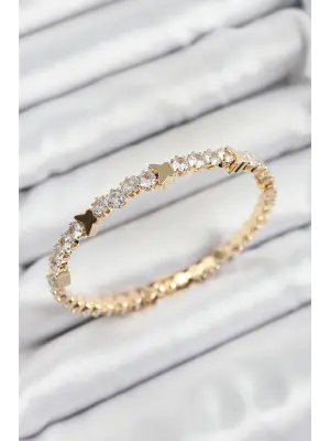 Pirinç Zirkon Taşlı Kelebek Model Gold Renk Yaylı Kadın Bileklik