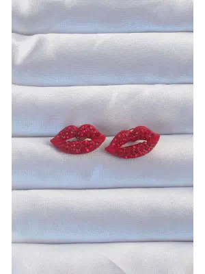  Zirkon Taşlı Kırmızı Dudak Model Küpe