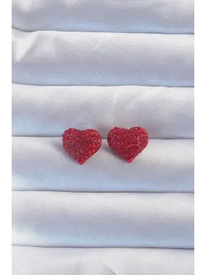  Zirkon Taşlı Kırmızı Kalp Model Küpe