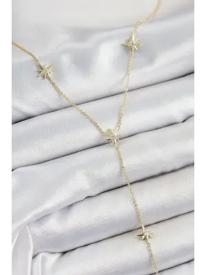 Pirinç Zirkon Taşlı Kutup Yıldız Figürlü Y Model Gold Renk Kadın Kolye