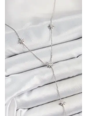 Pirinç Zirkon Taşlı Kutup Yıldız Figürlü Y Model Gümüş Renk Kadın Kolye