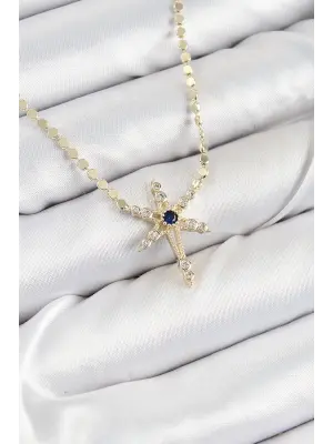 Pirinç Zirkon Taşlı Kutup Yıldızı Model Ezme Zincir Gold Renk Kadın Kolye