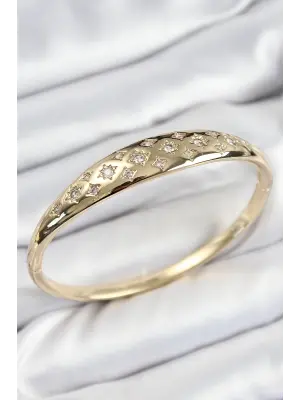 Pirinç Zirkon Taşlı Kutup Yıldızı Model Gold Renk Kadın Kelepçe