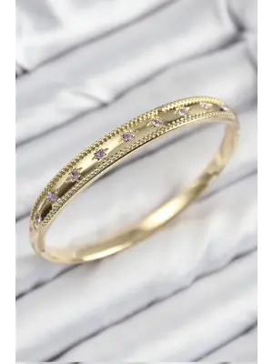 Pirinç Zirkon Taşlı Kutup Yıldızı Model Gold Renk Kadın Kelepçe