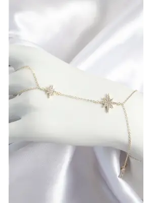 Pirinç Zirkon Taşlı Kutup Yıldızı Model Gold Renk Kadın Şahmeran