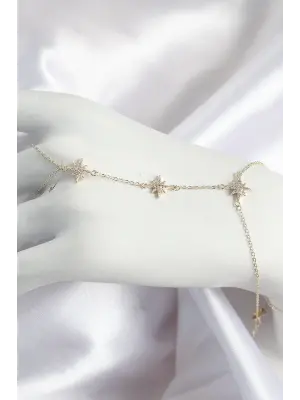 Pirinç Zirkon Taşlı Kutup Yıldızı Model Gold Renk Kadın Şahmeran